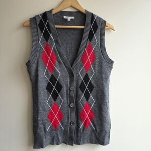 Argyle Vest Medium Grey Red Black Y2K Preppy Dark Acedemia Old Money School Girl